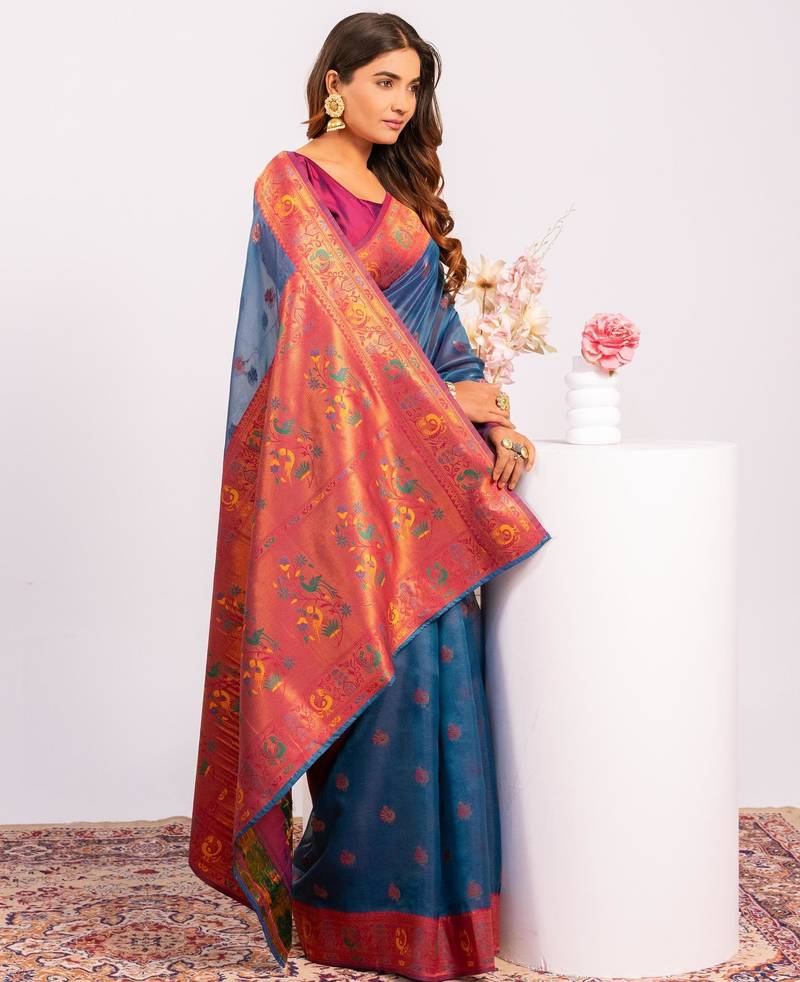 Women rama Art silk handloom saree