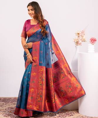Women rama Art silk handloom saree 2