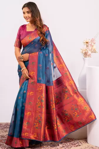 Women rama Art silk handloom saree