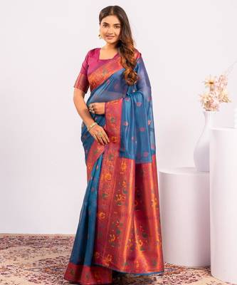 Women rama Art silk handloom saree 3