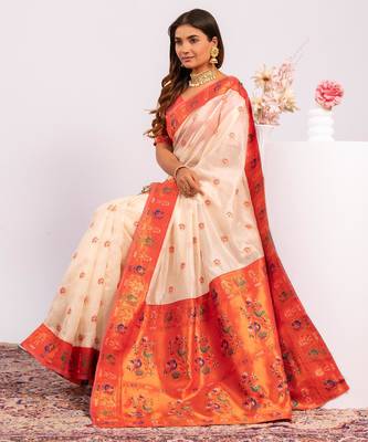 Women white Art silk handloom saree 2