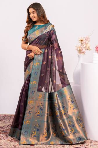 Women wine Art silk handloom saree