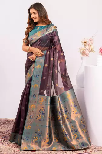 Women wine Art silk handloom saree