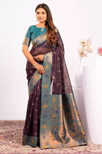 Women wine Art silk handloom saree