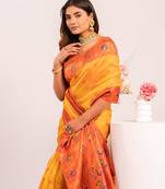 Women yellow Art silk handloom saree