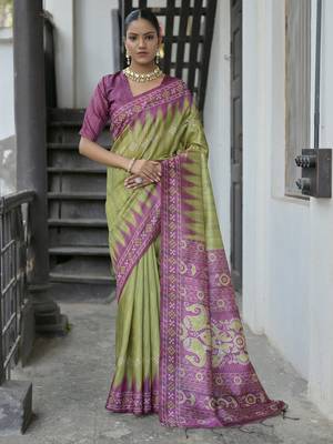 Women mehendi Art silk handloom saree 1