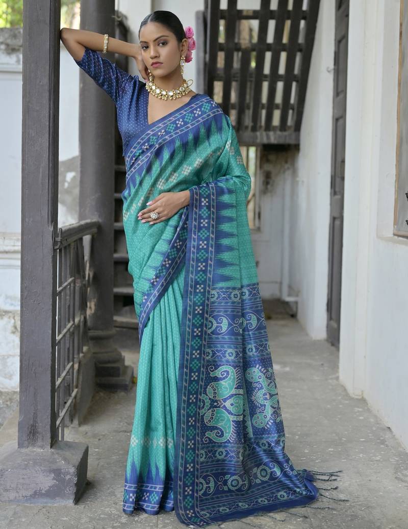 Women rama Art silk handloom saree