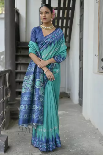 Women rama Art silk handloom saree