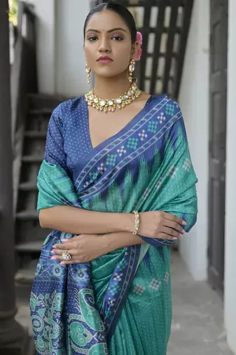 Women rama Art silk handloom saree