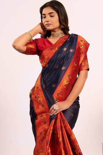 Women blue Art silk handloom saree