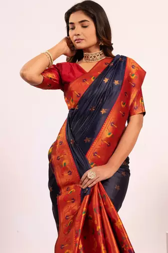 Women blue Art silk handloom saree