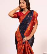 Women blue Art silk handloom saree