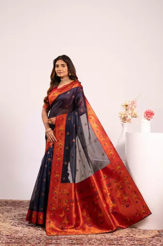 Women blue Art silk handloom saree
