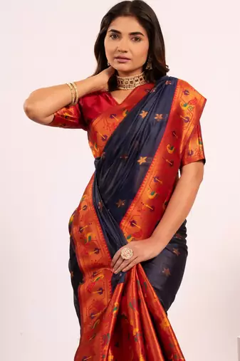 Women blue Art silk handloom saree
