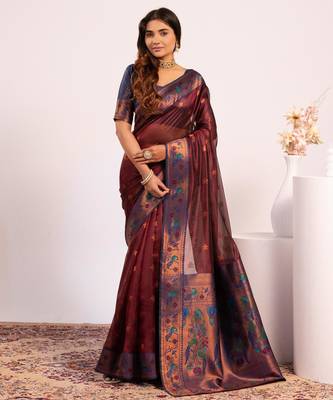 Women coffey Art silk handloom saree 1