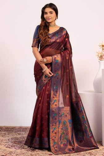 Women coffey Art silk handloom saree