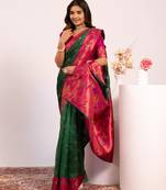 Women green Art silk handloom saree