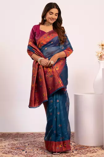 Women rama Art silk handloom saree