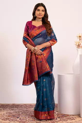 Women rama Art silk handloom saree