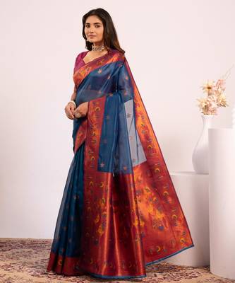Women rama Art silk handloom saree 3