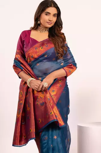 Women rama Art silk handloom saree