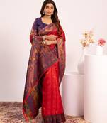 Women red Art silk handloom saree