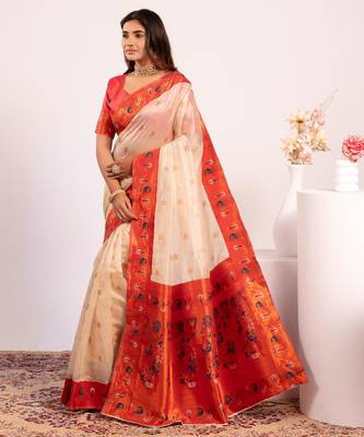 Women white Art silk handloom saree 2