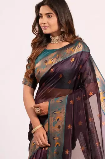 Women wine Art silk handloom saree