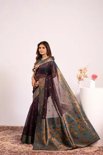 Women wine Art silk handloom saree