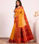 Women yellow Art silk handloom saree