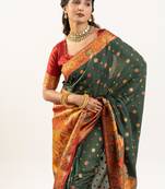 Women green Art silk handloom saree