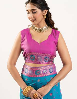 Women blue Art silk handloom saree 3