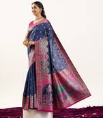 Women red Art silk handloom saree
