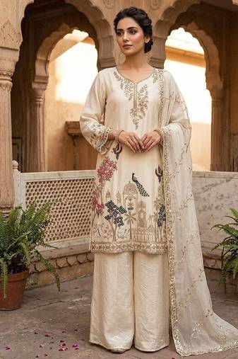 Embroidery Work Stylish Palazzo Suit Set Party Wear Suit Set With Dupatta