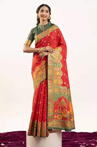 Women green Art silk handloom saree