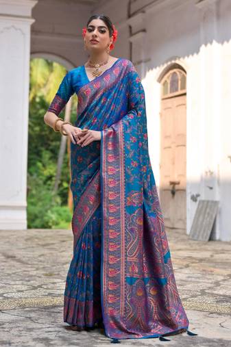 Women firozi Art silk handloom saree