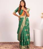 Women green Art silk handloom saree