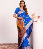 Women royal blue Art silk handloom saree