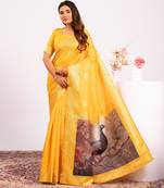 Women yellow Art silk handloom saree