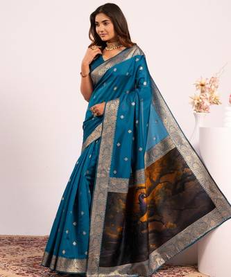 Women firozi Art silk handloom saree 2