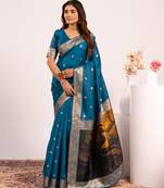 Women firozi Art silk handloom saree