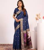 Women navy blue Art silk handloom saree