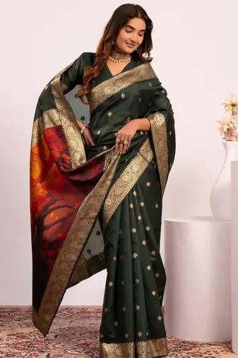 Women green Art silk handloom saree