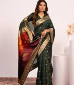 Women green Art silk handloom saree