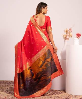 Women red Art silk handloom saree 3