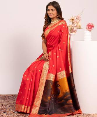 Women red Art silk handloom saree 4