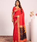 Women red Art silk handloom saree