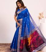 Women royal blue Art silk handloom saree