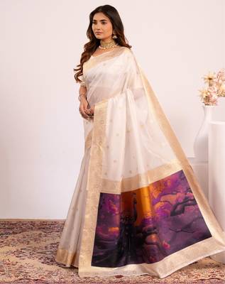 Women white Art silk handloom saree 2