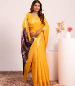 Women yellow Art silk handloom saree